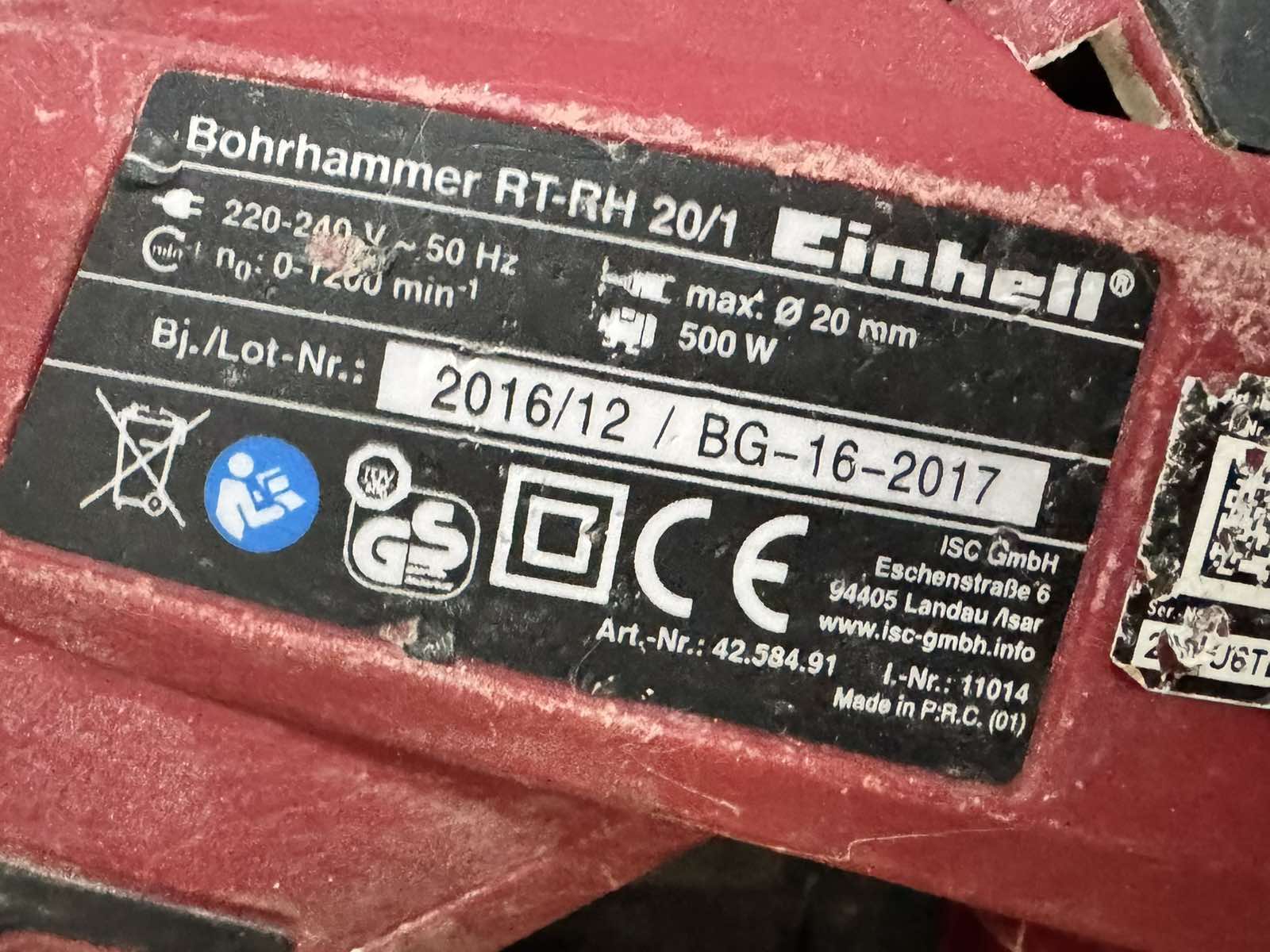 Перфоратор Einhell RT-RH20/1 SDS Plus 500 W 1.6 J 20 мм - Image 3